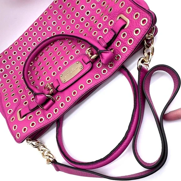 Michael Kors Hamilton Grommet Satchel Hot Pink Leather w/ Dust Bag - Picture 8 of 16